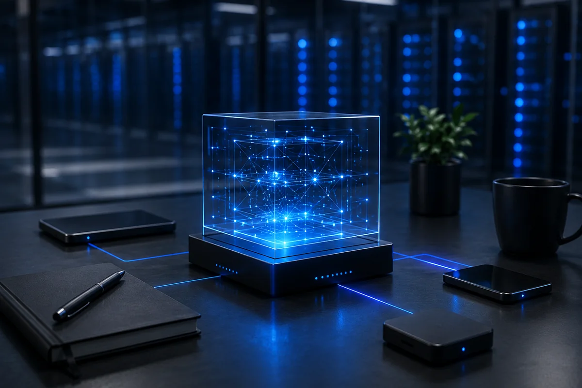 Glowing secure data network representing scalable digital operations