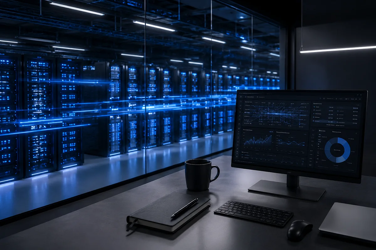 Modern data-center workspace supporting reliable digital services