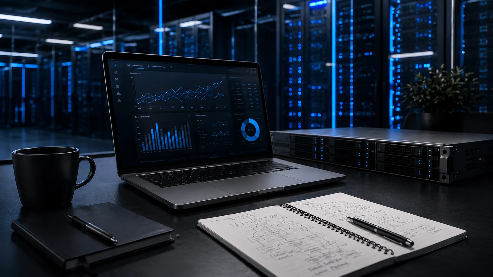 Secure operations workspace with analytics dashboard and data-center infrastructure